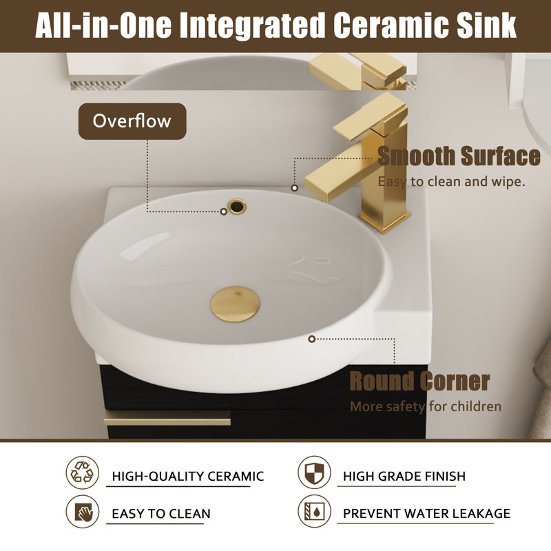 Ensemble de meuble-lavabo simple 16 po avec comptoir en céramique Derwent et support de rangement mural 12 po