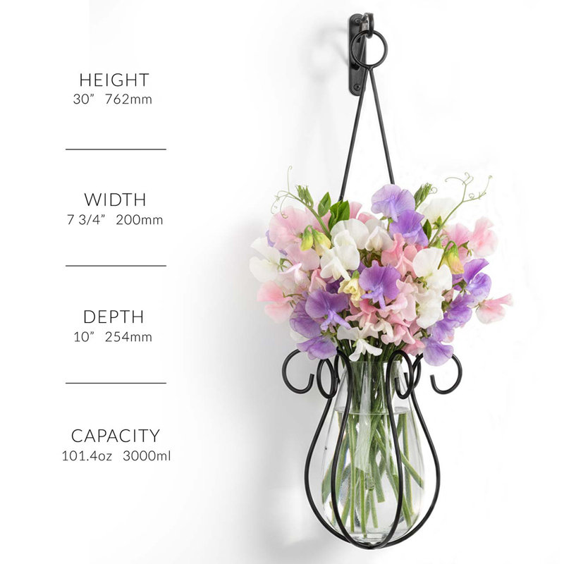 Hanging Basket Drop Vase with Hook, 101 oz Capacity