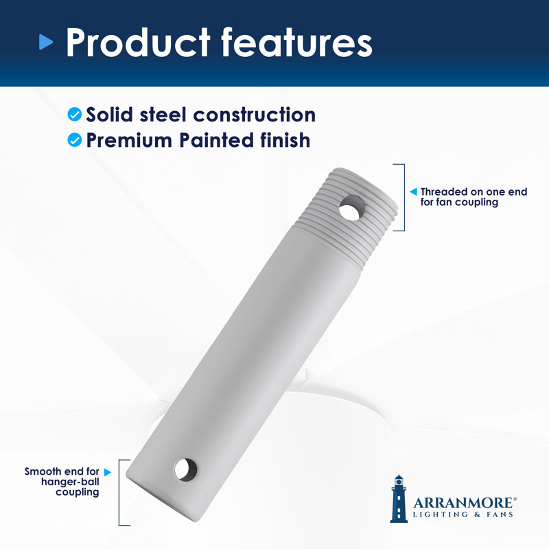 Steel Fan Threaded End Downrod, 4.5" H x 1.25" W x 1.25" D, White