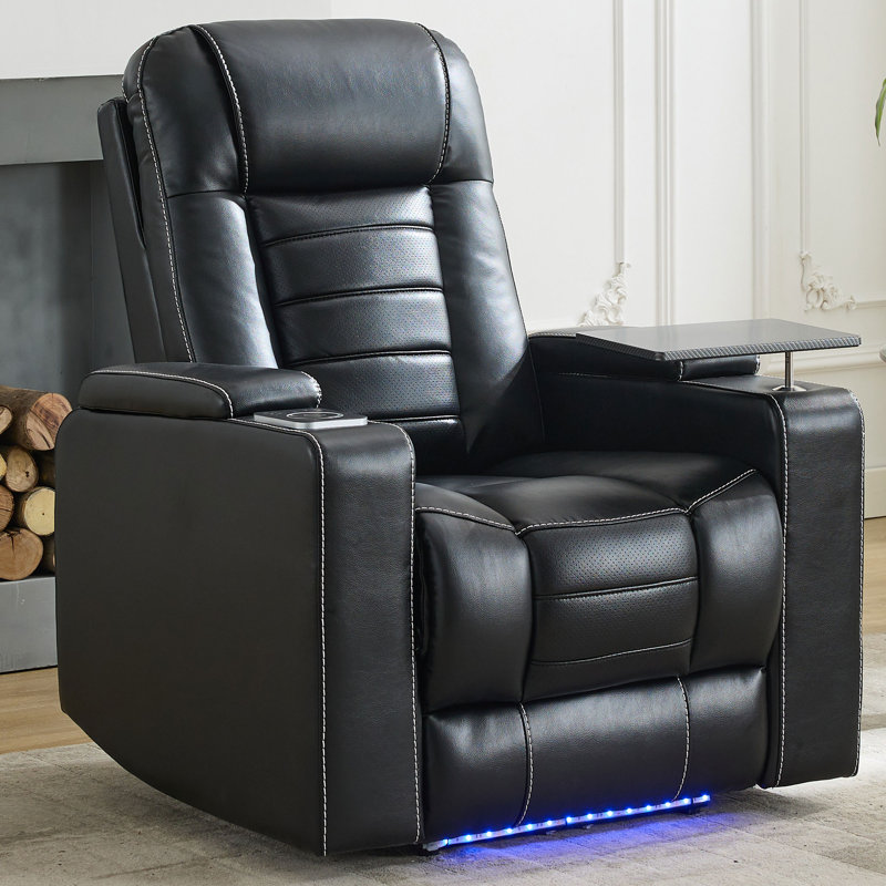 39'' Wide Power Recliner With Smart Cup Holder Power Headrest And Wireless Charger, Black