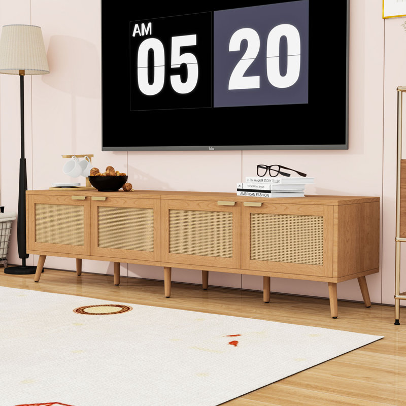 Meuble audio-vidéo moderne - Design élégant en rotin, rangement spacieux