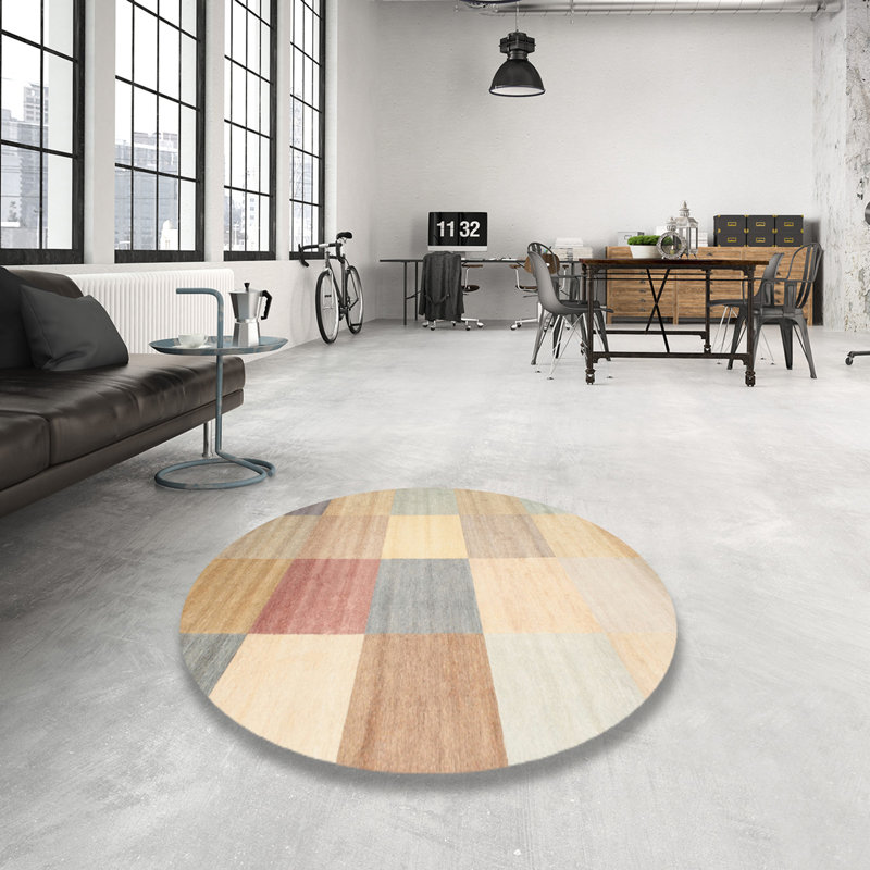 Tapis gris/rouge/bleu zone contemporaine, Rond 4 pi