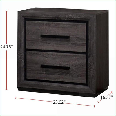 Gray 2-Drawer Two-Tone Contemporary Nightstand with Black Trim
