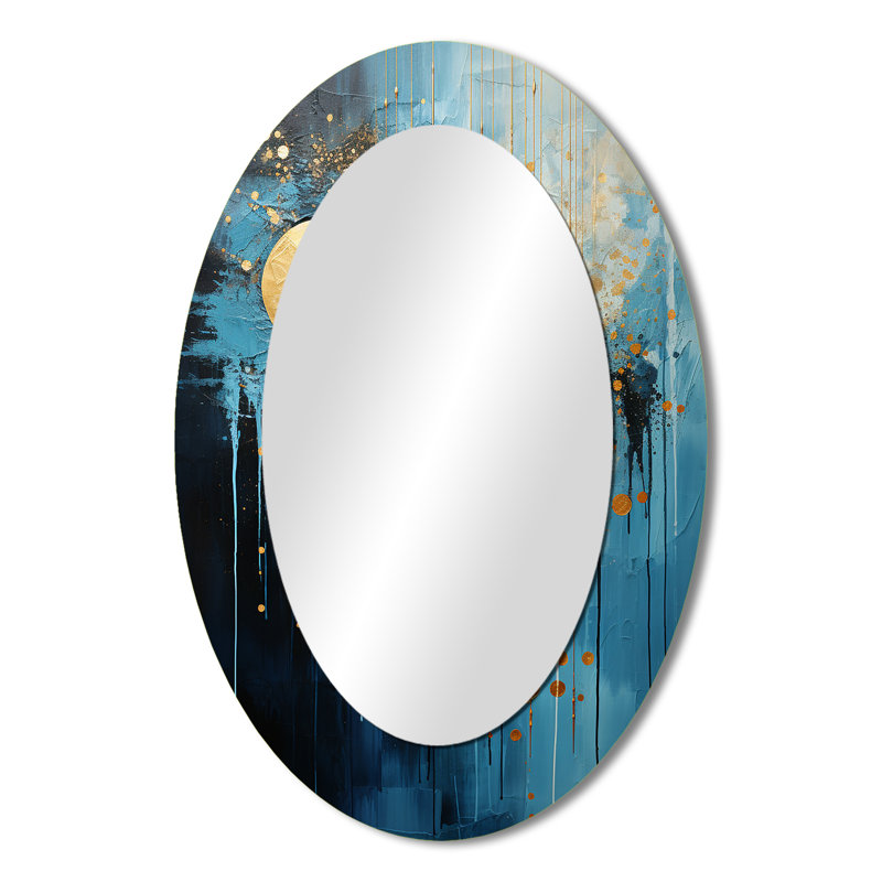 Miroir mural moderne bleu lune et or Cerulean Cycle Dreams II - Bleu, H 36 po x l 24 po