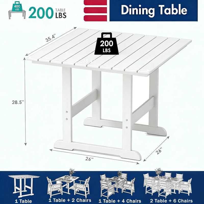 HDPE Square 4 - Person Outdoor-Dining-Set All Weather, White