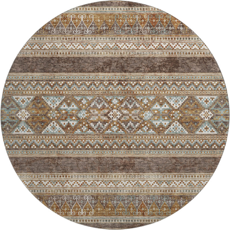 Premium Machine Washable Prisco Chocolate Rug, Round 8'
