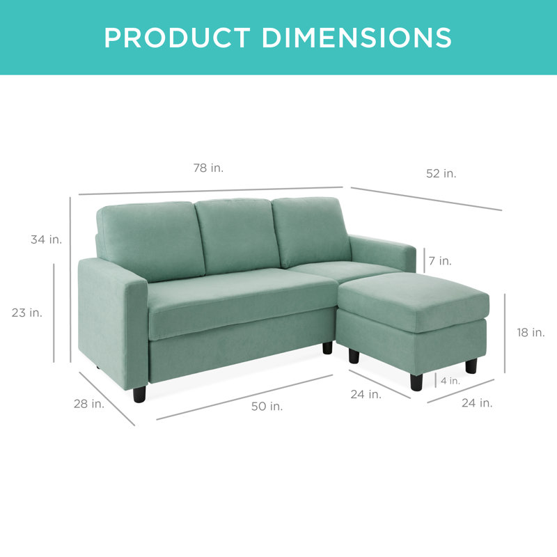 Canapé modulaire en lin avec méridienne et banc réversible Shaine, 100 % polyester vert
