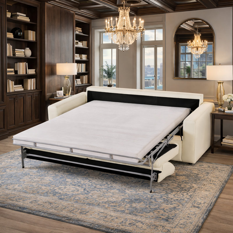 Renato Queen Sleeper Sofa, Beige Leather