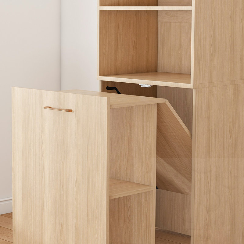 Bureau extensible avec tablettes de rangement et roues mobiles, Naturel