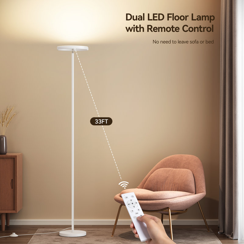 74" Dual Led Floor Lamp With Remote Control, White