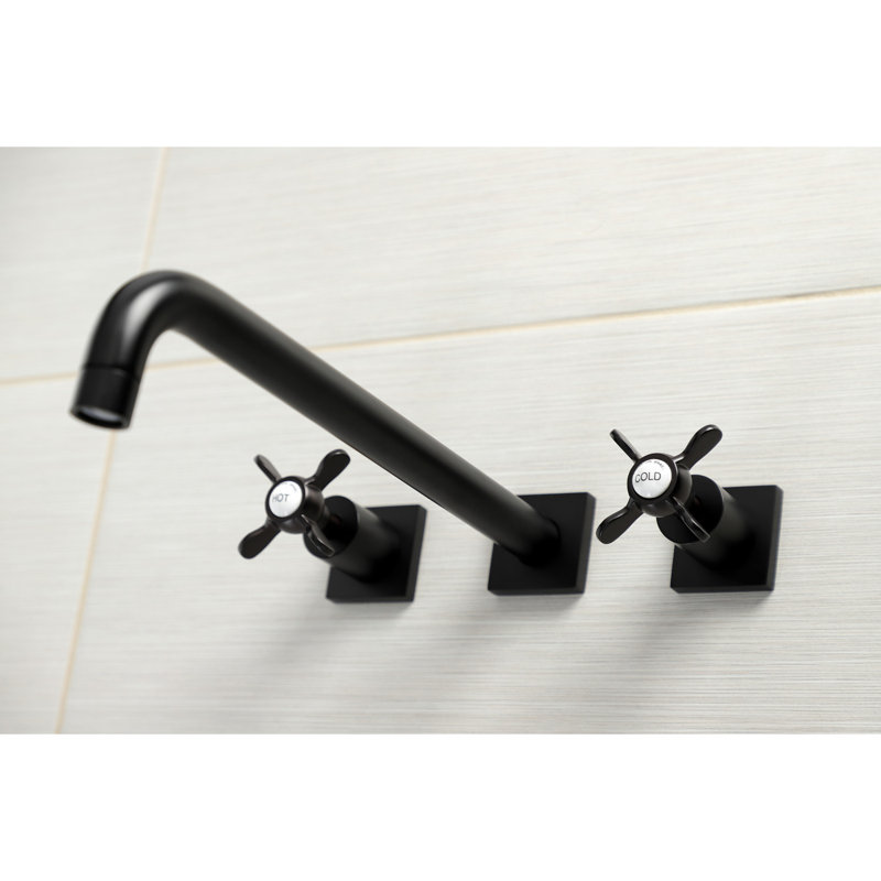 Kingston Brass Milano Two-Handle 3-Hole Wall Mount Roman Tub Faucet, Matte Black, Essex