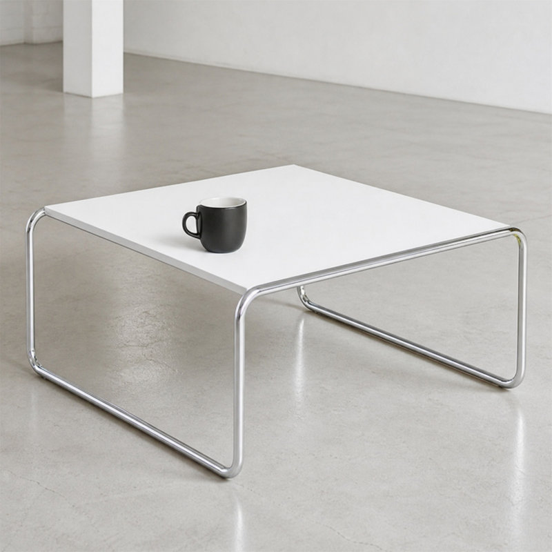 Modern Coffee Table, Square Top with Chrome Plated Frames