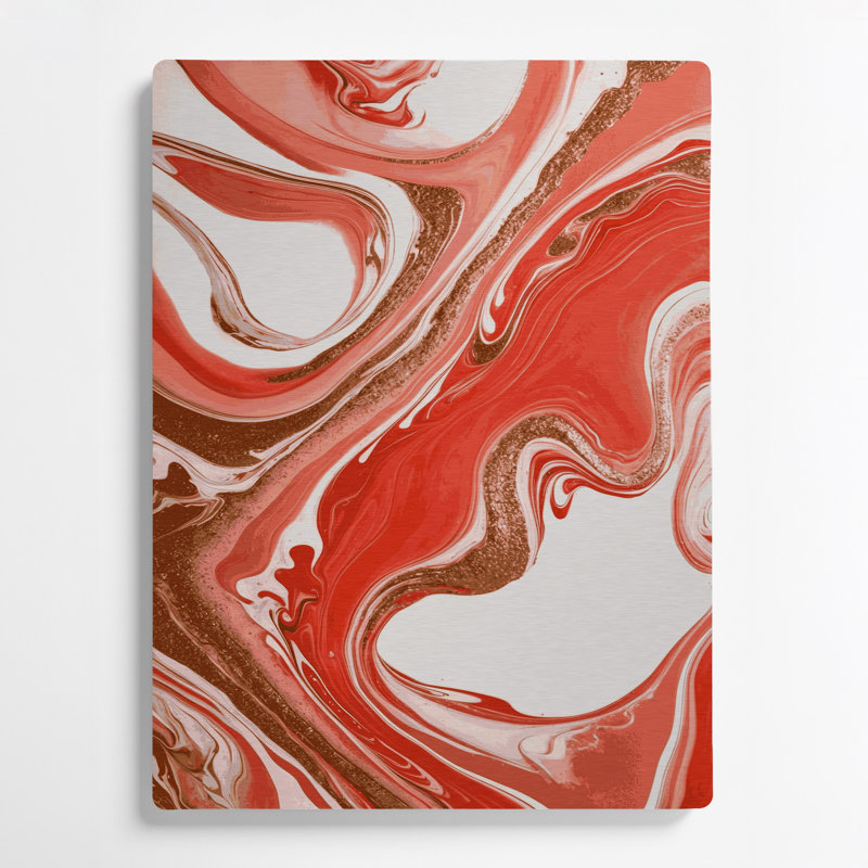 Abstrait fluide, art mural en métal rouge 58, 11" H x 14" W