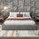 Très grand lit plateforme tapissier, très grand lit en tissu moderne, centre de table confortable, gris