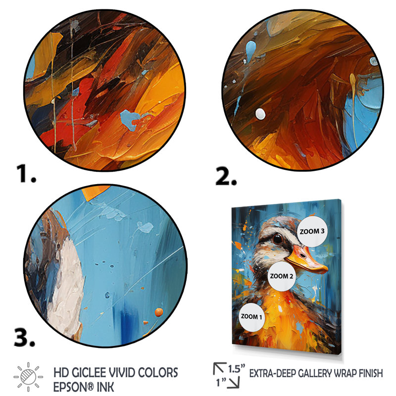«Blue and Yellow Duck Portrait I - Duck Animal», art mural, Cadre flottant brun, H 20 po x l 12 po