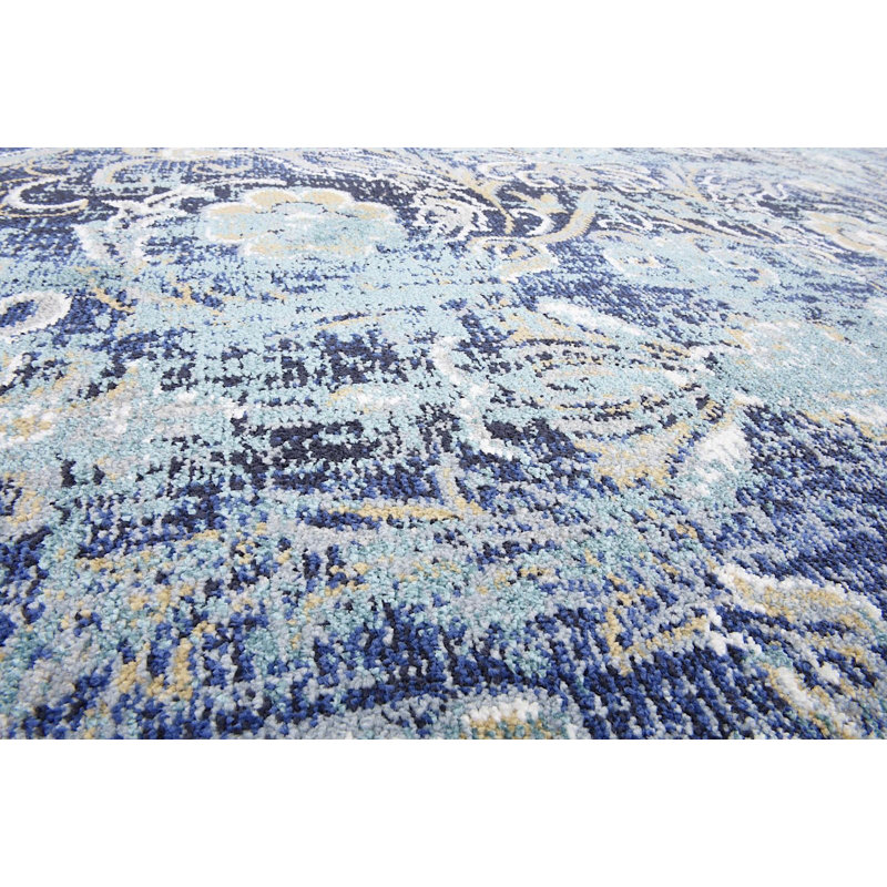 Bleu oriental Widmer/noir/Tapis décoratif Ivoire, Tapis de couloir 2 pi 7 po x 12 pi 2 po