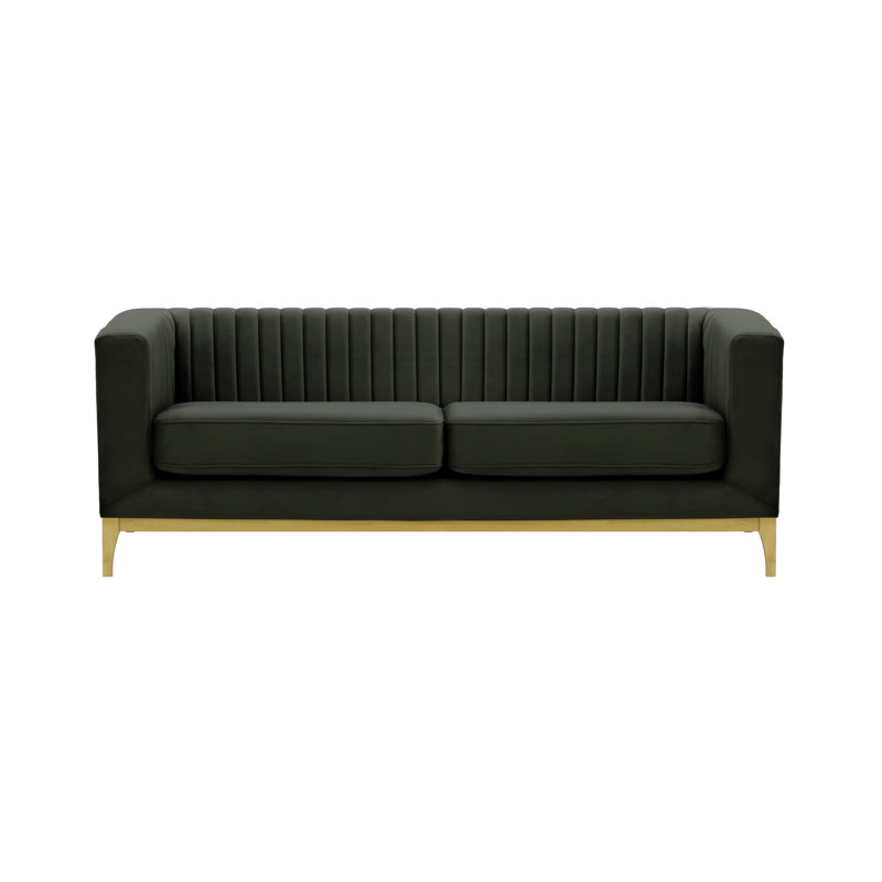 Buker Velvet Square Arms Sofa, Black, Like Oak