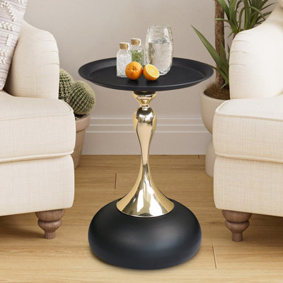 Small End Table Round Side Table,  Modern Metal Pedestal Table, Fluted Circle Decorative Drink Martini Table,Minimalist Accent Table For Small Spaces