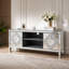 Meuble télé en miroir pour téléviseur de 65 pouces et plus, console de télévision avec rangement ouvert et 2 armoires de rangement, portes miroir en forme de diamant pour le salon (l 59 po x H 25,2 po x P 15,7 po)