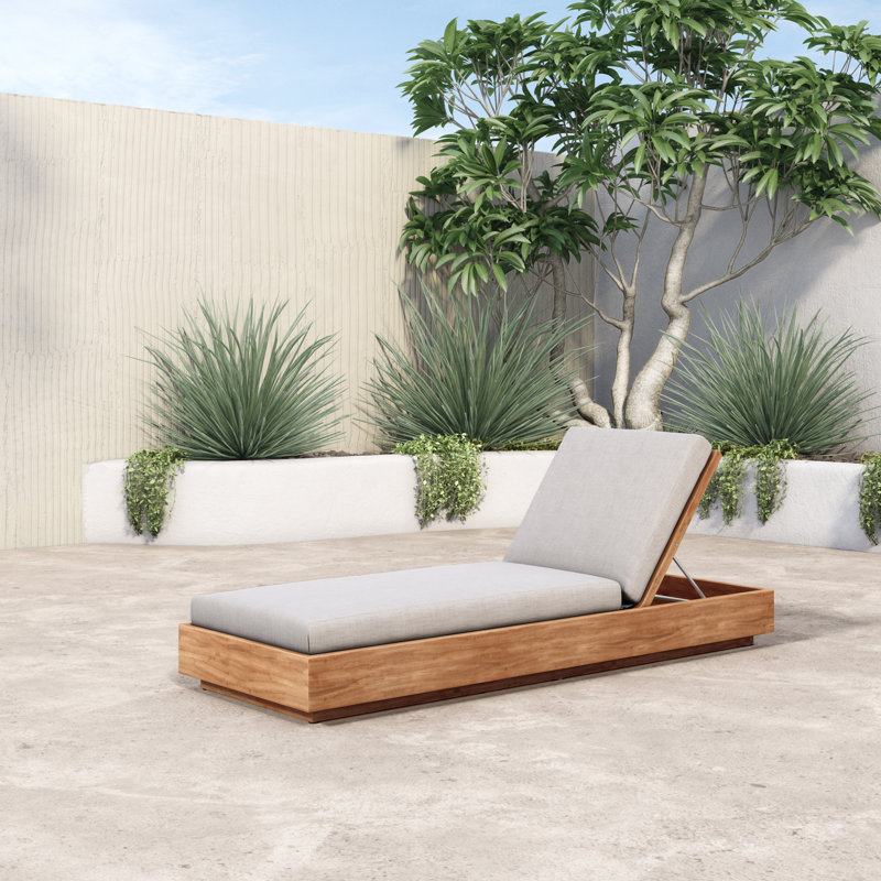 Kinta Outdoor Teak Chaise Lounge, Stone Gray
