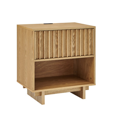 Mid Century Modern Nightstand with Charging Station and Storage