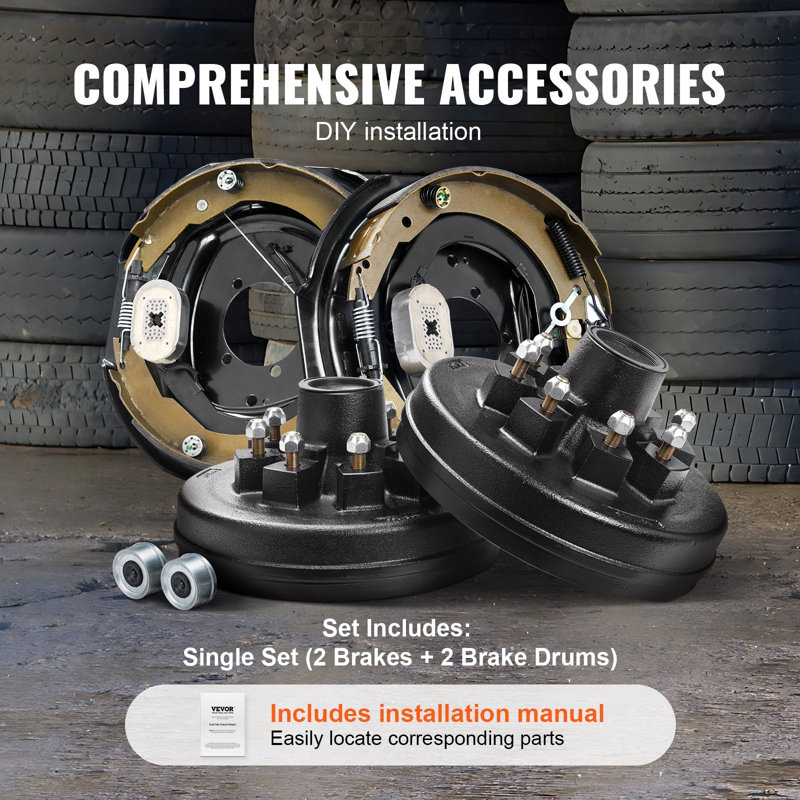 Ensemble de batterie de moyeu de remorque 8 sur 6,5 po avant notre ère avec freins électriques de 12 po x 2 po, ensemble de frein de remorque à réglage automatique pour un essieu de 7 000 lb, fixation à 5 trous, plaques de support pour le remplacement des pièces du système de frein