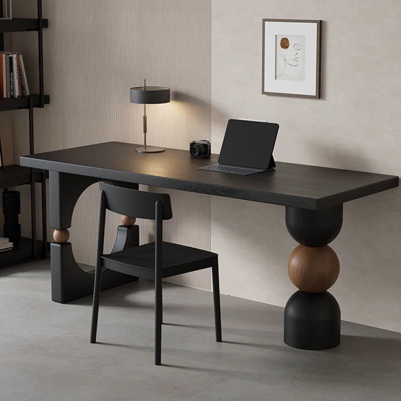 Bureau rectangulaire en bois massif noir et brun noisette, H 29,53 po x l 78,74 po x P 23,62 po