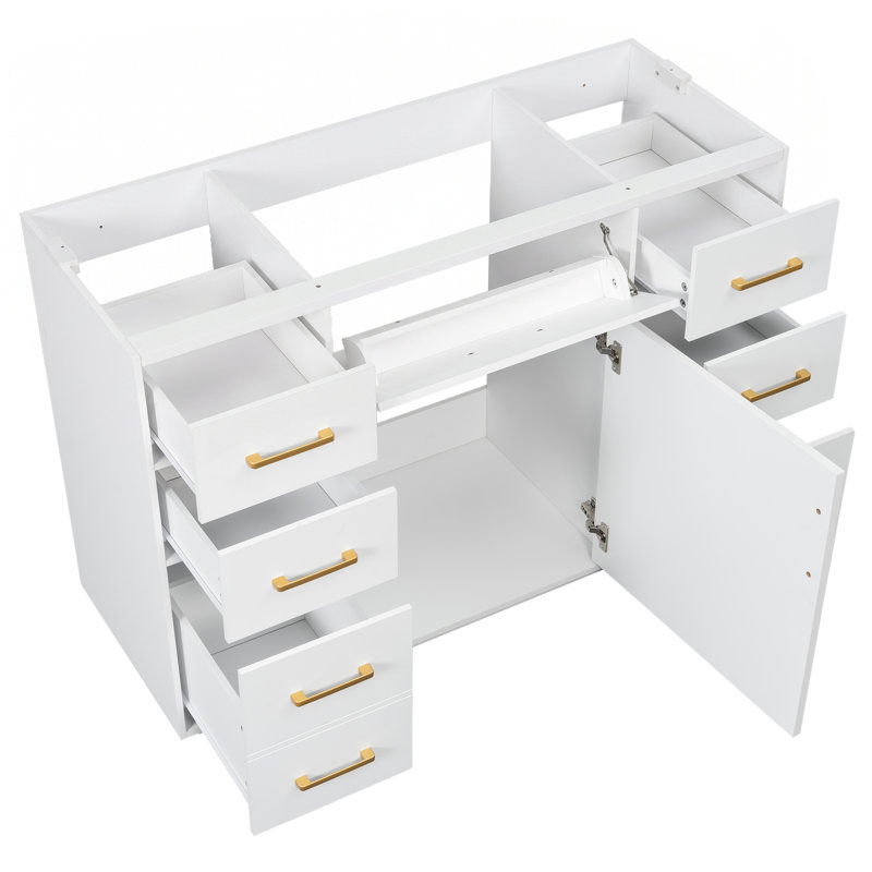 Meuble-lavabo de salle de bain avec 7 tiroirs, rangement basculant et porte, Blanc