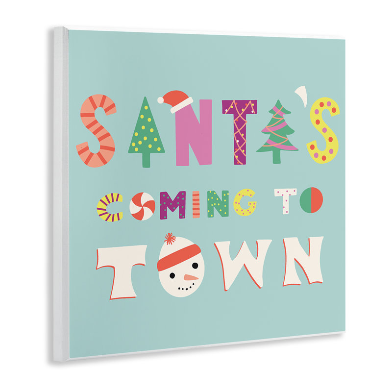 Plaque murale fantaisiste «Santa to Coming Town», design par Sazerelli Designs