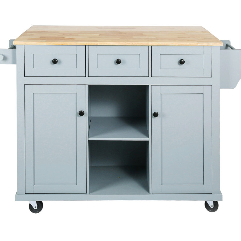 Kitchen Cart With 5 Smooth Wheels & Drop Counter, Grey Blue Storage Wheels, Countertop, For Functional, Blue
