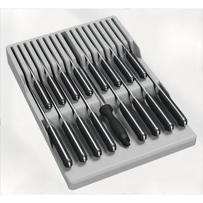 Drawer Knife Organizer, Kitchen Knife Block For 16 Knives And 1 Sharpening Steel (Not Included), Plastic Large Steak Chef Knife Holder Storage Set, Gray