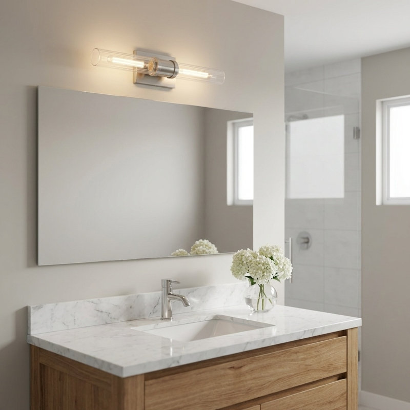 Keaton Two Light Vanity, 20" H x 5" W x 3.63" D, Clear Fluted, Brushed Nickel