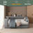 Full Size Upholstered Platform Bed With Storage Shelves, Desk, Charging Station And Trundle-1654528638