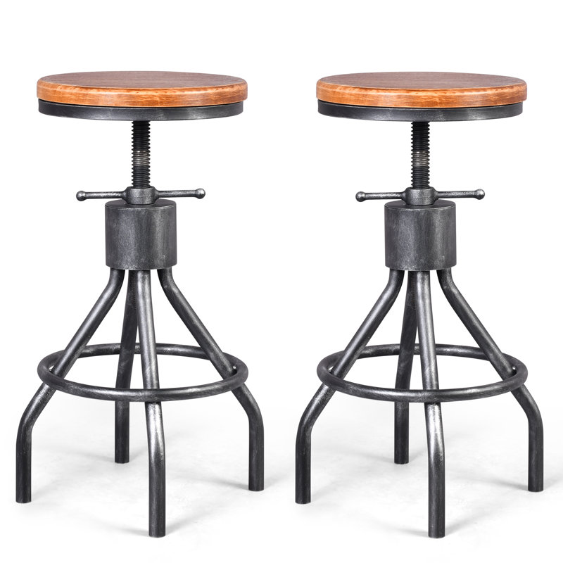 Ensemble, tabouret de bar pivotant à hauteur réglable en bois et métal, Argent, 2