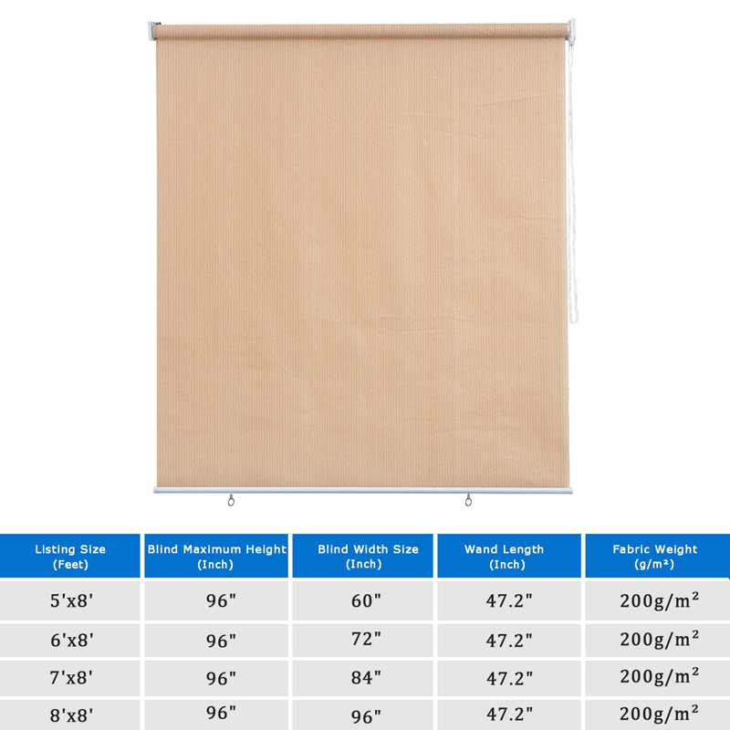 Rideau roulant d'extérieur, stores pare-soleil pour la terrasse, protection UV, Beige, L 72 po x L 96 po