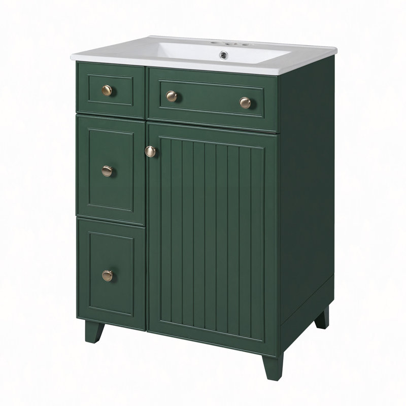 Meuble-lavabo 24 po avec lavabo en céramique 24 po, 2 tiroirs, 1 porte à fermeture en douceur Forest, Vert givré