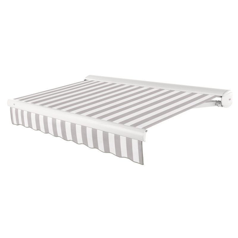 Auvent rétractable avec cassette Awntech Key West, H 9,38 po x l 20 po x P 10 po, Côté gauche, Rayures grises et blanches