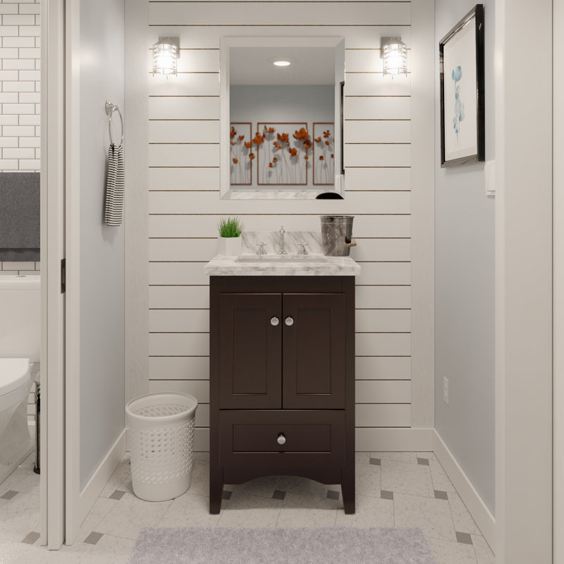Edber 24'' Single Bathroom Vanity with Top, Chocolate, Carrara Marble