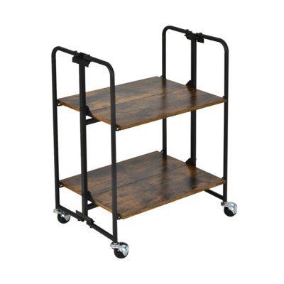 2-Tier Foldable Rolling Cart with Storage Shelves for Kitchen
