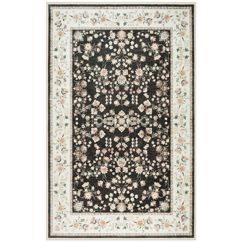 Large Oriental Floral Living Room Rug Washable Bedroom Rug Non-Slip Colorful Vintage Accent Floor Carpet For Home Decor