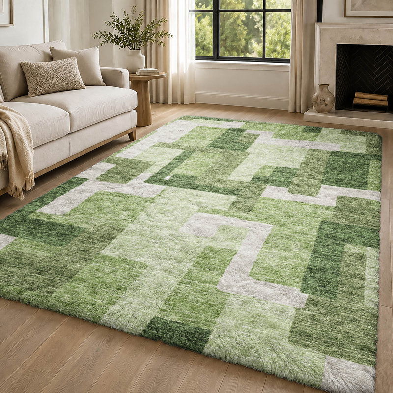 Tapis moderne Dream Shag ADS740, lavable à la machine, de qualité supérieure, Green, 3' x 5'