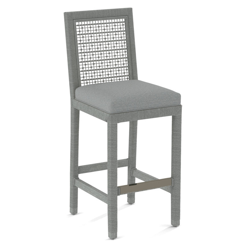 Pine Isle Bar Stool, Sunbrella Beige Pinstripe; 6205-74, Nickel