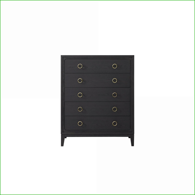 Commodes et amp; Garde-robes: Commode à 5 tiroirs avec finition grain de poivre | Bois massif et panneau de fibres à densité moyenne | Noir
