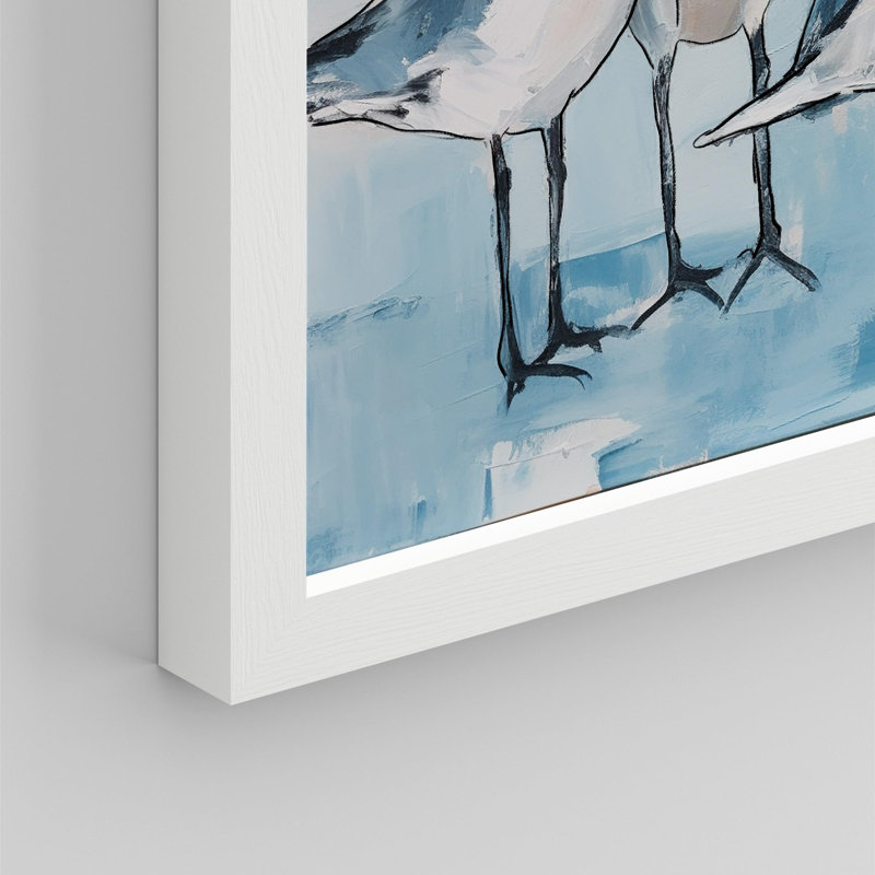 «Coastal Avian Elegance Serene Seagull Quintet Abstract Seaside Bird Illustration Modern Minimalist» sur papier, Blanc