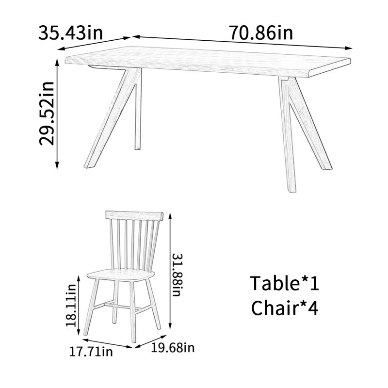 Simple Creative Solid Wood Cherry Wood Table Set, 29.52"H x 70.86"L x 35.43"W