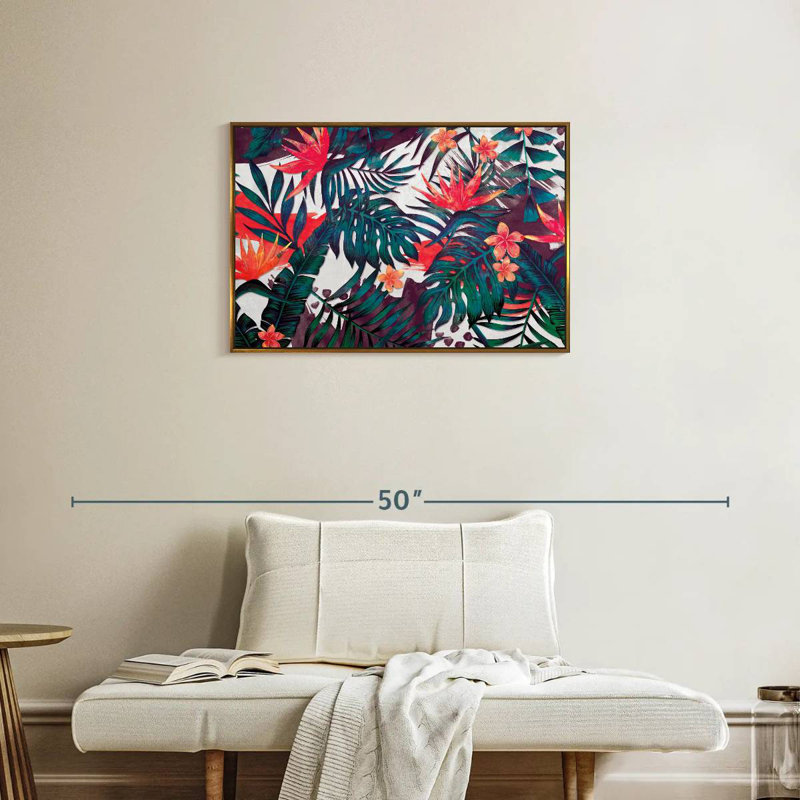 Palmiers et fleurs tropicales, Cadre flottant doré, 31 po x 21 po