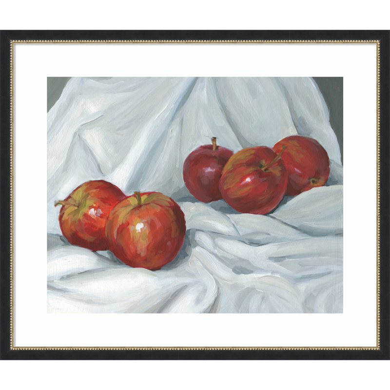 «Red Apples» par Carrie Arnold, reproduction d'art encadrée sur bois, Blanc