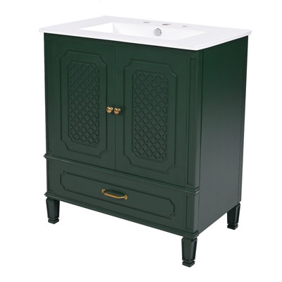Meuble-lavabo 30 po avec lavabo style rétro, espace de rangement multifonctionnel, tablette de porte, porte à fermeture en douceur