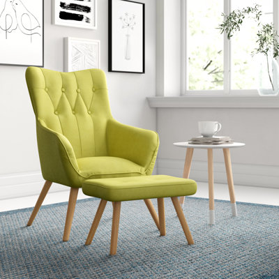 Georgia Upholstered Linen Wingback Chair With Footstool
