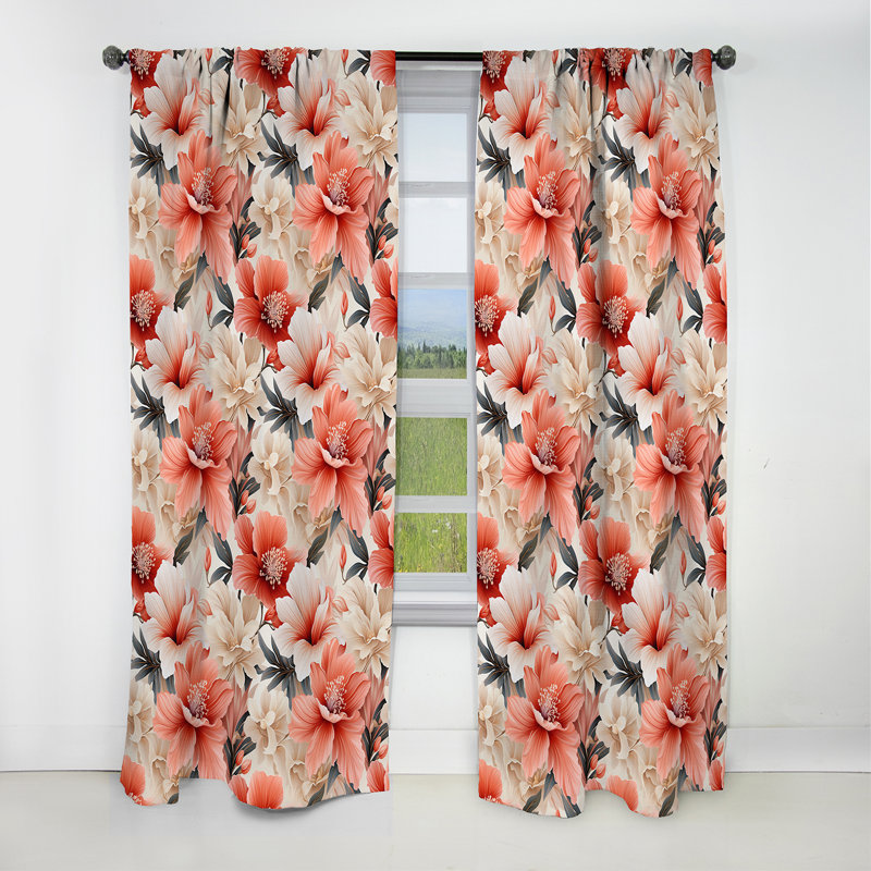 Delicate Neutrals Tropical Pattern - Floral Curtain - Blackout Floral Curtain - 1 Panels, 52" W x 108" L